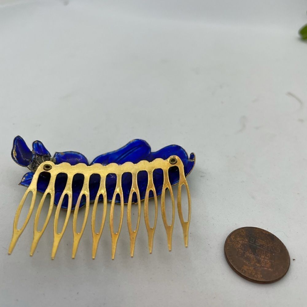 Vintage Cloisonné Enamel Floral Hair Comb 80s - Picture 13 of 14